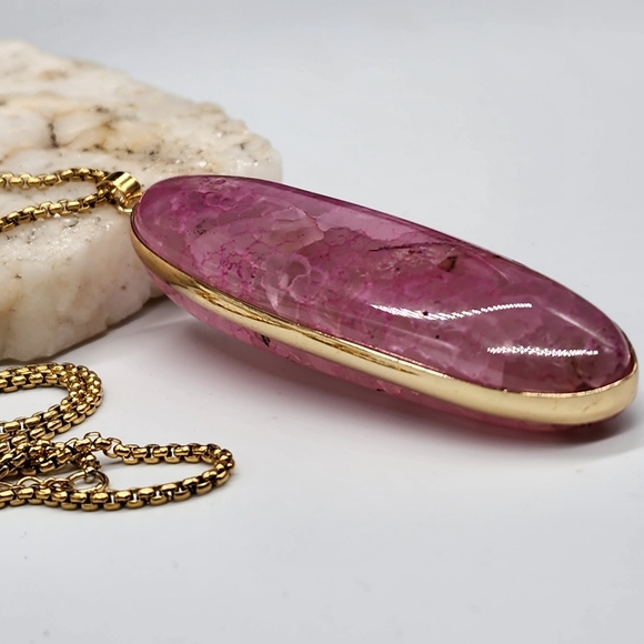 Johnny Was Nugget Agate Large Chunky Stone 14K Gold Plated Chain - Picture 11 of 17